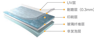 摩登 - UV层, 透明层(0.3mm), 印刷层, 尺寸稳定层, 底层